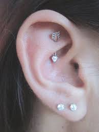 Rook Piercing Barbell Daith Bar Swarovski Crystal Heart