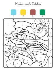 Die felder mit der zahl 1 werden gelb, felder mit der zahl 2 blau, die mit der zahl 3 grün und alle mit der zahl 4 rosa ausgemalt. Kostenlose Malvorlage Malen Nach Zahlen Vogel Ausmalen Zum Ausmalen