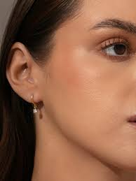 Going Solo Gem Dangle Huggie Earrings in Gold