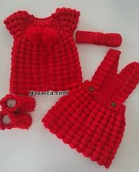 Topitop Kirmizi Bebek Takim Yelek Salopet Patik Nazarca Com Baby Knitting Patterns Bebek Takimi Bebek