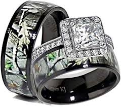 New Kingswayjewelry His Her Black Titanium Camo Sterling Silver Halo Engagement Wedding Ring S Camo Wedding Rings Sets Camo Wedding Rings Camo Engagement Rings