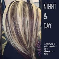Night And Day A Mixture Of Pale Blonde And Chocolate Foils Hair Highlights And Lowlights Hair Styles Brown Hair With Blonde Highlights