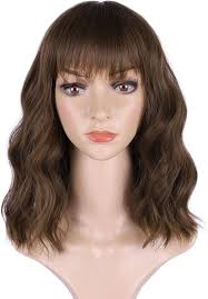 BOGSEA Medium Brown Wig With Bangs Short Wave Wig for Women Synthetic Wave  Wig Heat Resistant Hair Short Bob Wig for Everyday Party (8/30): Buy Online  ...