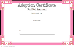 Stuffed Animal Adoption Certificate Template Free Adoption Certificate Pet Adoption Certificate Certificate Templates