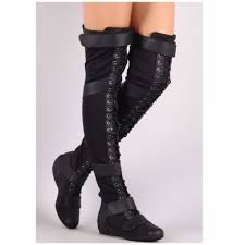 Liliana Frost 1 Thigh High Over Knee Lace Up Strappy Flat Boots Black Size 11 Liliana Overthekneehigh Casualdressoutdo Boots Black Flat Boots Low Heel Boots