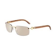 Cartier Rimless Sung Cartier Rimless Sunglasses With C Decor Golden Finish Wood Brown Lenses Fine Sun Rimless Sunglasses Mens Sunglasses Mens Accessories