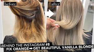 Color mask vanilla toning treatment deposits beigey vanilla blonde pigment in light blonde hair to create a soft neutral blonde tone. Behind The Instagram 8 How To Fix Orange Brass Hair And Get Beautiful Vanilla Blonde Youtube