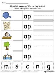 Ap Word Family Match Letter And Write The Word In Color Kindergarten Word Families Word Families Word Family Worksheets
