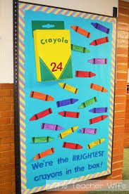 Birthday Bulletin Board Ideas For Office Printable Back To School Bulletin Board Idea This Link Includes A Free Printable For The Crayon Creative Bulletin Boards School Bulletin Boards Preschool Bulletin