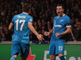 Artem dzyuba is one of the brightest stars in the #rpl! Zenit S Russian Forward Artem Dzyuba R Celebrates With Teammate After Scoring A Goal During An Uefa Champions League Group H Football Match Between Lyon And Zenit Saint Petersburg At The Stade De Gerland