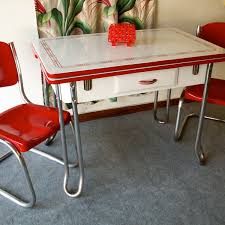 vintage red and white porcelain table