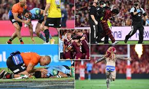 Holmwood, who was on a good behaviour bond for streaking at an nrl game last year, was due to be sentenced last week but did not attend the hearing at burwood local court. The World S Largest Post Pandemic Sporting Crowd Packs In For The State Of Origin Decider Daily Mail Online