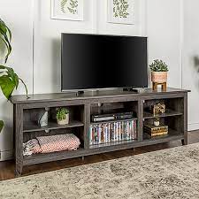 Walker Edison 70 Inch Charcoal Wood Tv Stand Media Storage Console Bellacor In 2021 Tv Stand Wood Wood Tv Stand Rustic Tv Stand With Storage
