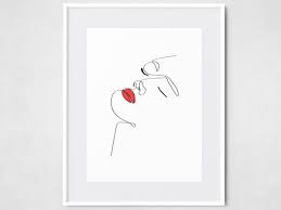 Black And White Red Lipstick Art Woman Face One Line Drawing Printable Art Facial Abstract Red Etsy In 2020 Face Drawing Lipstick Sketch Female Face Drawing