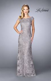 Exquisite Metallic Lace Evening Gown With Bateau Neckline