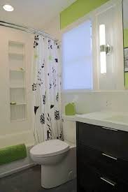 Contemporary Lime Green Black And White Bathroom With Curved Shower Rod Straight Vs Curved Shower Rods From Ba Bathroom Design Green Bathroom Shower Rods