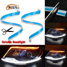 Okeen 2pcs 60cm Flexible Led Drl For Headlight Strip Daytime Running Light With Yellow Sequential Turn Signal Lamp 12v Runolf Led Strip Lighting Running Lights Strip Lighting