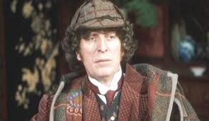 Tom Baker (Doctor #4) wearing a Sherlock Holmes-style deerstalker hat in  The Talons of Weng Chiang.