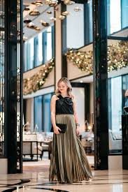 J Crew Black Bow Top Eliza J Pleated Gold Skirt Bows Sequins Gold Skirt Maxi Skirt Outfits Maxi Skirt Black