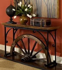 Western Style Sofa Table W Glass Top Wagon Wheel Half Home Decor Western Home Decor Decor