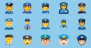 Copland a fleet of black and white police cars with the red, white, and blue lights atop. Police Officer Emoji