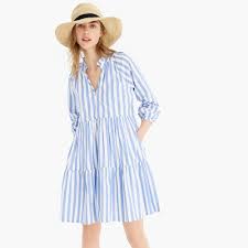 Tiered Popover Dress In Striped Cotton Poplin Women Early Access To New Arrivals J Crew Womens Dresses Dresses Tiered Dress
