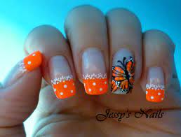 Unas En Color Naranja Unas Mariposas Nailart 2014 Unas Manos Y Pies Decorados Para Unas Cortas Unas Decoradas