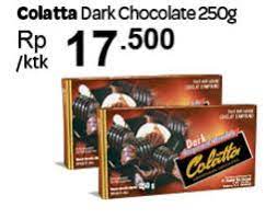 Klik indomaret menyediakan segala jenis makanan hingga cemilan maupun permen dan cokelat, anda bisa beli online permen dan cokelat dan jangan lupa ditemani minuman segar/beverages serta cemilan ringan yang dijual klikindomaret.com. Promo Harga Colatta Dark Chocolate Terbaru Minggu Ini Katalog Alfamart Carrefour Hari Hari Indomaret Lottemart Hemat Id