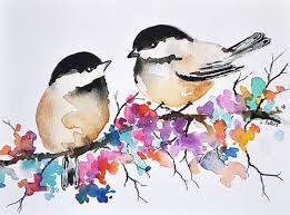 Watercolor Watercolor Bird Chickadee Illustration Bird Drawings
