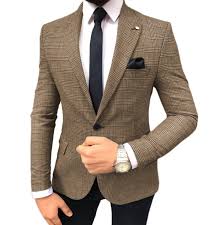 Smooth wool cloths are versatile all year round and. 2021 Brown Plaid Tweed Suits For Men Slim Fit One Button Groomsmen Wedding Tuxedos Casual 2 Pieces Wool Suits Blazer Pants Suits Aliexpress