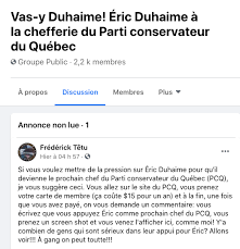 Il accuse à son tour la direction du parti de faire preuve. Eric Duhaime A La Chefferie Du Parti Conservateur Du Quebec La Clique Du Plateau