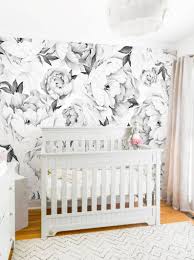 Black And White Floral Mural Wallpaper Peony Flower Mural Wallpaper Black And White Watercolor Etsy In 2020 White Flower Wallpaper White Floral Nursery Flower Mural