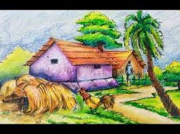 Chalk, pastels, crayons, charcoal, colored pencils Village Landscape Drawing With Oil Pastel Easy Tutorial For Kids Youtube Landscape Drawing Landscape Drawings Village Landscape
