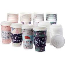 48 Pack Christmas Insulated Disposable Coffee Cups With Lids And Sleeves 16oz Paper Hot Cup To Go For Xmas Holiday Party Festive Season Events Paper Coffee Cup Disposable Coffee Cups Christmas Coffee