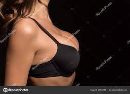 Side View Sexy Girl Big Breasts Black Bra Posing Isolated Stock Photo by  ©VitalikRadko 358843154