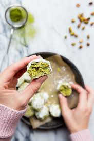Mexican Wedding Cookies Made With Matcha Lime And Pistachios Matcha Cookies Recipe Russian Tea Cookies Matcha Dessert