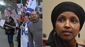 Protesters rally outside Rep. Ilhan Omar event in Woodland Hills
