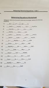 Write balanced chemical equations for each of the following descriptions of a chemical reaction. Balancing Chemical Equations Lab 7 Balancing Chegg Com