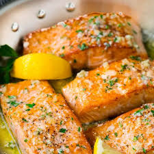 Skillet Seared Salmon With Garlic Lemon Butter Sauce Recipe Yummly Fried Salmon Recipes Salmon Fillet Recipes Easy Salmon Recipes