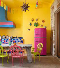 Pin By Estherita Zerbini On My Bohemian Home Mexican Interior Design Kitchen Design Color Pink Fridge