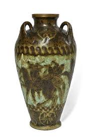 Rene Buthaud 1886 1986 Vase En Ceramique A Corps Ovoide Epaule Et Trois Anses Detachees En Partie Haute Emaux Marron Bleu Et Vase Ceramic Sculpture Pottery
