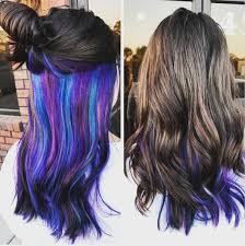 Purple Blue Green Layered Under Natural Brown Hair Cool Hair Color Hair Color Underneath Hidden Hair Color