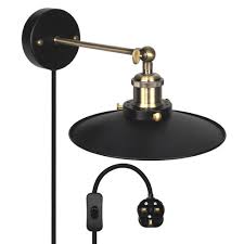 Globe electric light plug in or hardwire industrial wall sconce Vintage Wall Mounted Black Wall Sconce Light With E27 Lamp Holder Lampshade Power Plug And Cable