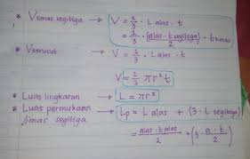 Rumus limas untuk menentukan ukuran limas segi lima terdiri atas rumus volume dan luas permukaan. Cara Menghitung Volume Limas Segitiga Volume Lingkaran Luas Lingkaran Luas Limas Segitiga Brainly Co Id