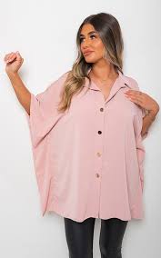 Pink Margaret Button Down V Neck Casual Loose Tops