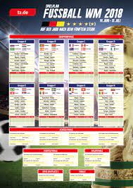Der wm start 2018 fällt auf den 14. Wm 2018 Spielplan Als Pdf Zum Download Und Ausdrucken Alle Ergebnisse Im Uberblick Fussball Wm