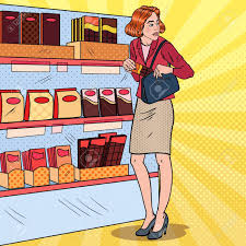 Pop Art Beautiful Woman Stealing Food In Supermarket Shoplifting Kleptomania Concept Vector Illustration Logo Design Trends Pop Art Logo Design Inspiration