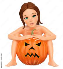 3D Naked woman sitting on the floor with a pumpkin between her legs.  Halloween Stock Illustration | Adobe Stock