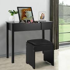 Dunelm offers a beautiful collection of bedroom furniture including tub chairs, bedside tables and wardrobes. Costway 2 Piece Black Vanity Dressing Table Set Mirrored Bedroom Furniture With Stool And Storage Box Hw53894bk The Home Depot