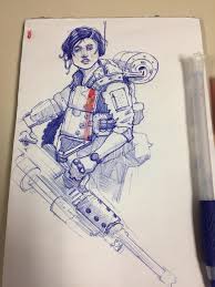 That's a good trait for writing, but for drawing you want a stubborn, fairly dry ballpoint pen. Machine Gunner Red And Blue Ballpoint Pens Drawing